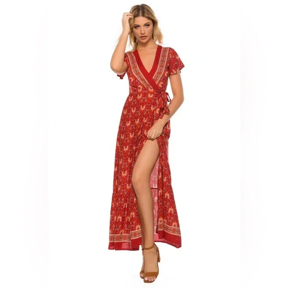 New Boho Chic Summer Wrap Long Dress dress maxi vacation sexy - Picture 2 of 11